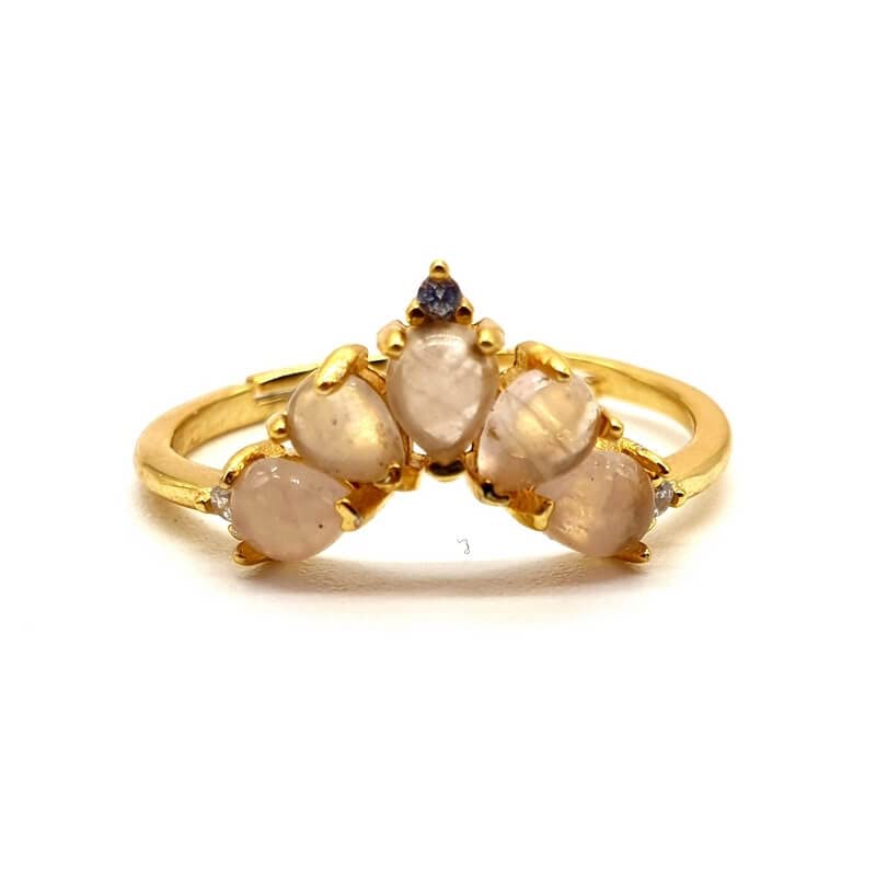 Bague Quartz rose en argent 925 plaquée or, l'excellence artisanale