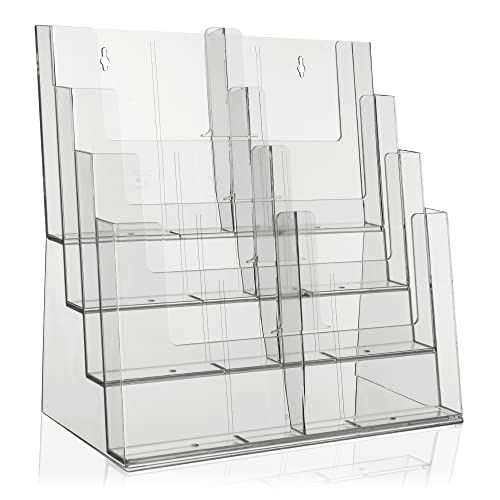 Taymar Prospektständer Tribüne für DIN A4, A5, DIN lang, DL, A6 Flyer, flexibler, transparenter Tischprospektständer als standfester Aufsteller, Flyerständer mit 4 Etagen, optional als Wand-Prospekthalter