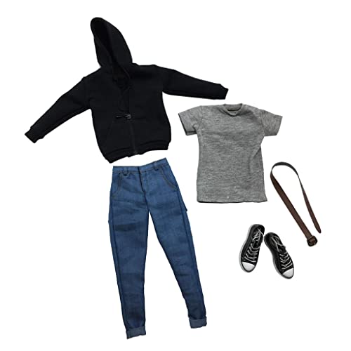 simhoa 1/6 Black Hoodie Jeans Tshirt Belt Shoes for 12inch Enterbay Figure