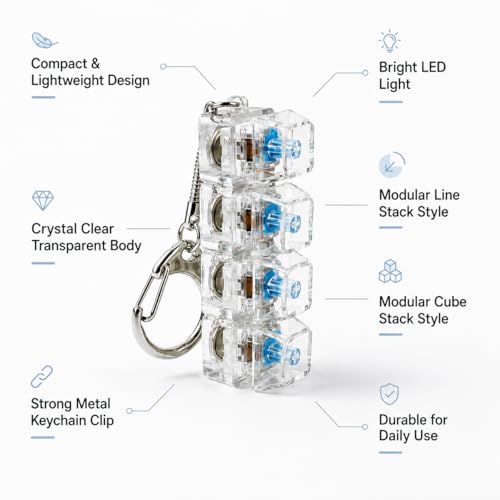 Image of Keyboard Keychain with LED Light, 4-Button Mechanical Clicker Fidget Toy for Stress Relief, Focus & Anxiety Relief, Portable Mini Keyboard Keyring Gift for Kids & Adults