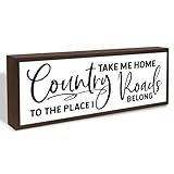 Country Roads Take Me Home Wood Sign, Rustic Framed Wood Sign, Shelf Counter Decoration, Farmhouse Home Cottage Decor, Living Room Decors, Front Door Decoration for Entryway, Country Wall Decor