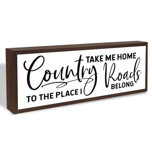 Country Roads Take Me Home Wood Sign, Rustic Framed Wood Sign, Shelf Counter Decoration, Farmhouse Home Cottage Decor, Living Room Decors, Front Door Decoration for Entryway, Country Wall Decor