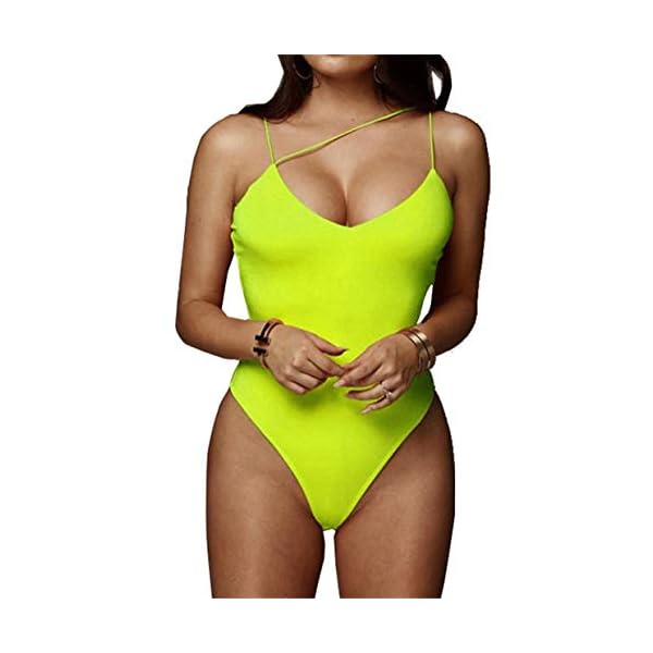 PRIMODA-Womens-Sexy-Neon-Asymmetrical-Spaghetti-Strap-Bodysuit-Top-Deep-V-Neck-Sleeveless-Bodycon-Stretchy-Leotard PRIMODA Women's Sexy Neon Asymmetrical Spaghetti Strap Bodysuit Top Deep V-Neck Sleeveless Bodycon Stretchy Leotard(Neon-Green,S)