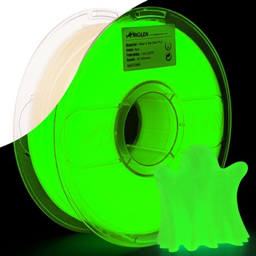 AMOLEN PLA 3D PLA Printer Filament, 1.75mm Glow in The Dark Green PLA Filament for 3D Printing, 1kg(2.2lbs) Spool, Dimensional Accuracy +/- 0.02 mm, Compatible with Most 3D FDM Printer