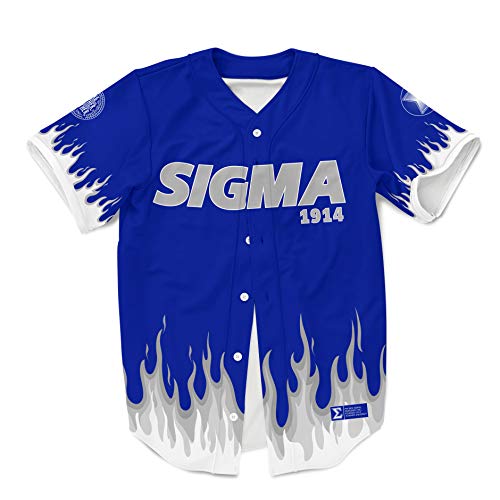 BBGreek Phi Beta Sigma Fraternity - Baseball Jersey - Large Shield - Flame On - Officially Licensed