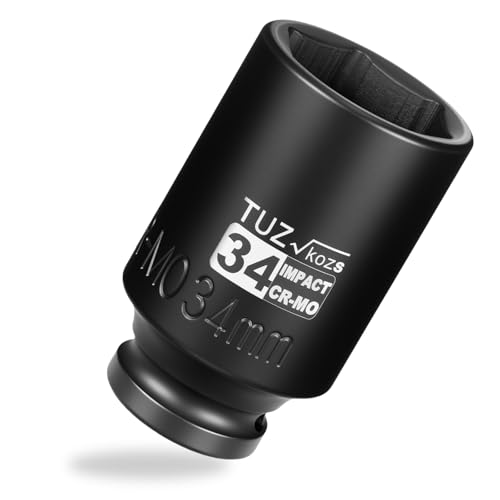 Image of 1 /2 Inch Drive 34mm Deep Metric Impact Socket,CR-MO,6 Point Radius Corner Design,Square Chamfered Opening,Axle Nut Impact Grade Socket for Easy Removal