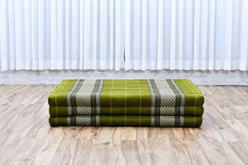 Image of Leewadee Trifold Mattress XL - Comfortable Thai Massage Pad, Foldable Relaxation Floor Mattress Filled with Kapok, Perfect to Use as a Sleeping Mat 79 x 39 inches, Green