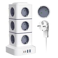 VIYSPNV Steckdosenturm Steckdosenleiste 12 Steckdosen Mehrfachsteckdose mit 2 USB-A 2 USB-C 5V/3A 2500W 3Meter Verlängerungskabel Überspannungsschutz Überlastschutz für Büro Zuhause Tisch Gaming