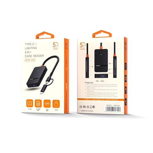 Image of USB Type C + USB 3.0 8 in 1 Multi-Ports Card Reader Support MS CF TF /SD DHC SDXC for Laptop Mobile Phone Camera