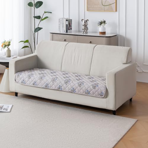 Image of House of Quirk 'Mughal Series' Printed Quilted Sofa Cover for 1 /2 /3 /4 Seater - Anti-Slip, Washable Couch Protector Slipcover (Four Seater, Beige Wildflower, 80x210 cm)