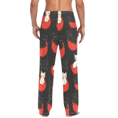 Cat Bed Black Men's Pajama Pants Lightweight Sleepwear Bottom Lounge Pants3
