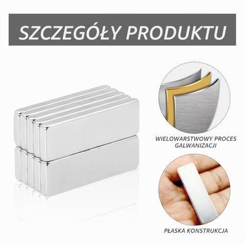Magnesy neodymowe, prostokątne, 15 sztuk, magnesy na tablicę, mocne magnetyczne łaty