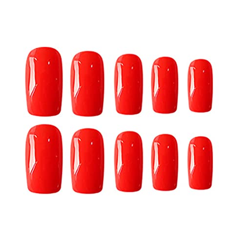 Zehope Glossy Press On Nails Red Short Square Fake Nails Full Cover Artificial Acrylic False Nails For Women And Girls (24Pcs) #TOP3