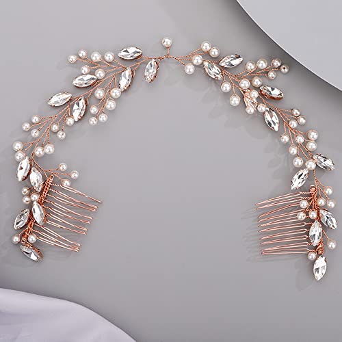 Peine para cabello con cristales y perlas, color rosa dorado miniatura 1