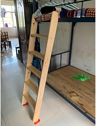 Sturdy Wooden Bunk Bed Side Ladder - 60" RV Loft Step Ladder with Pedal & Hooks for Twin Elevated Beds - 6 Steps, Color B - Ideal for Campers and Bedroom Use