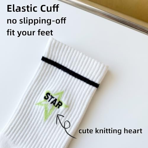 Image of Star Socks 5-Pairs Cute White Black Colorful Star Women's Soft Cotton Rib Mid-Calf Socks