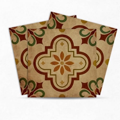 Image of Moroccan Tile Stickers | Waterproof Self Adhesive Peel & Stick Tile Decals for Kitchen Backsplash, Bathroom Wall, Floor, Furniture & Glass (8x8 Inch, Design 14, 36 Pic)