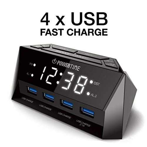 BEARE Alarm Clock Charging Station - w/Quad USB Port for iPhone/iPad/iPod/Android Phone,Tablet
