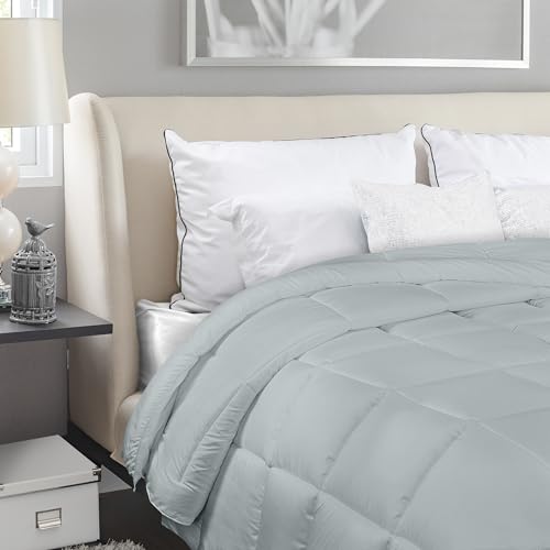 Image of Utopia Bedding Comforters 220 x 240 Size, All Season Duvet Insert, Down Alternative Box Stitched Bed Comforter with Corner Tabs, Machine Washable (Light Grey)
