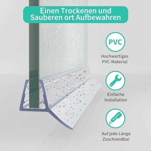 WOWINNE Duschdichtung 2x100cm Dichtung Transparent für 4-6mm Glastür Duschwand Badewanne Duschkabine Wasserabweiser Schwallschutz Duschdichtungen für Duschtüren