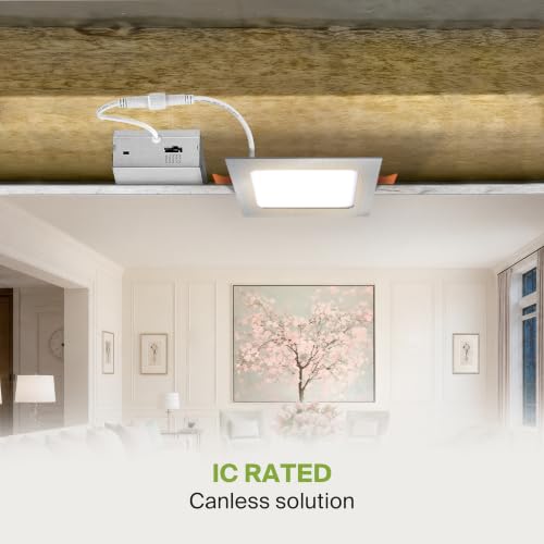 ASD 6 Pack LED Square Recessed Lighting 4 Inch, 5 CCT 2700K-5000K, 12W 50W Eqv, Ultra Thin Dimmable Ceiling Lights with J Box, Canless Wafer Downlight, Slim Panel Light, UL Energy Star, Brushed Nickel by ASD - Used condition - Image 7