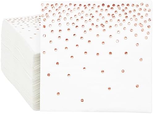 100 Pack Rose Gold Cocktail Napkins with Foil Polka Dots for Birthday, Wedding Decorations, 3-Ply (5 x 5 In)