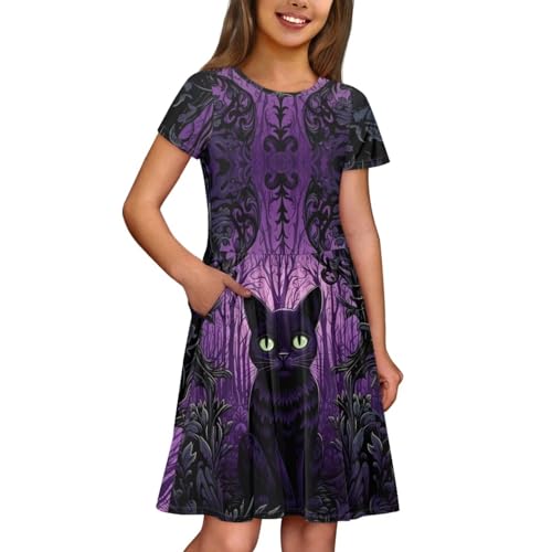 Dresses Toddler Short Sleeve Dress for Girls Casual A-line Twirly Swing Dresses 2-14 with Pockets3