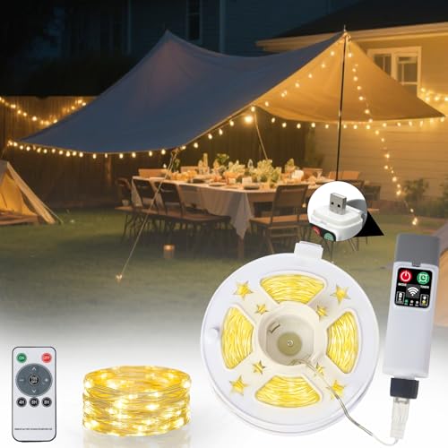 Speclux Camping String Lights 10M 100LED, Ortable Rechargeable Outdoor Fairy Lights with 8 Lighting Modes