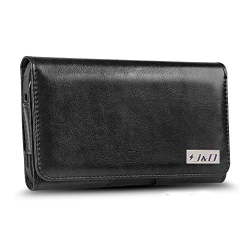 J&D Holster Compatible for LG V20 Holster with Belt Clip, PU Leather Holster Pouch and ID Wallet Case for LG V20 Case (Only Fits with Bulky Case On), Black