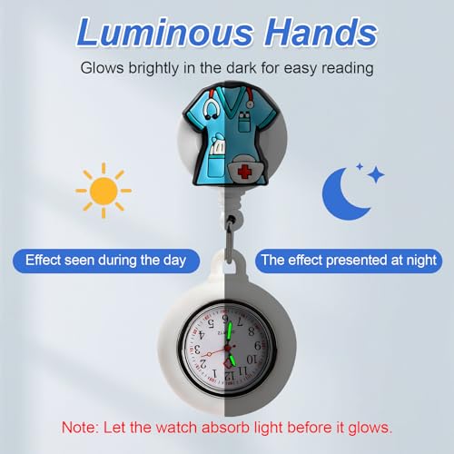 2PCS Nurse Watches for Women, Retractable Nurses Fob with Brooch Lapel Pocket Watch Cute Pattern and Silicone Case Luminous Hands Clip-on Watch Easy for Nurses Doctors Paramedic to Carry - Image 4