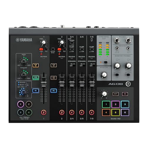 Image of Yamaha AG08 Black 8-Channel USB-C Audio Interface and Live Streaming Mixer | with DSP Effects, Cubase AI & WaveLab Cast