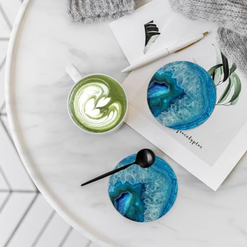 Image of Coaster for Drinks with Holder 6 Pack, Ocean Coasters for Table, Coasters with Cork Base,Housewarming Gift for Home Decor (Agate Blue)