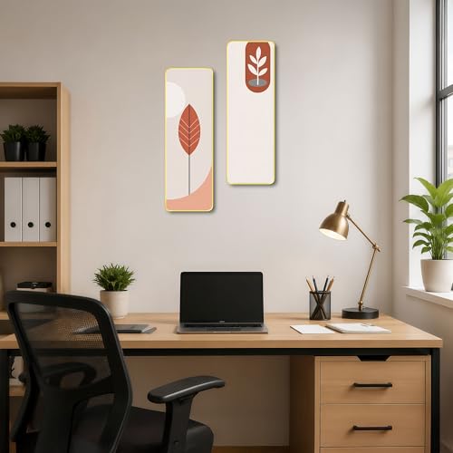 Image of The Castle Decor Modern Boho Wall Art Set of 2 for Living Room | Minimalist Botanical Leaf Painting | Abstract Nordic Wall Decor for Bedroom Office Hallway Home Decoration (Design-2, 12x18 Inch)