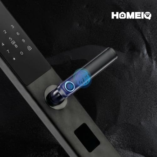 Image of Smart Fingerprint Door Lock with Handle, 5-in-1 Keyless Entry Door Lock, Fingerprint, Password, RFID Card, Mobile App & Mechanical Key, Smart Digital Lock for Wooden Doors, Black