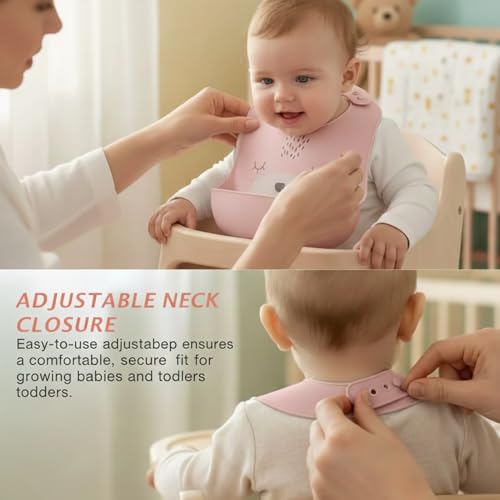 Image of SAFE-O-KID Premium Silicone Baby Bib - Lightweight, Foldable, Non-Toxic Bib with Spill-Proof, Adjustable, Soft, BPA Free Easy-to-Clean Feeding Bib for toddlers - Assorted