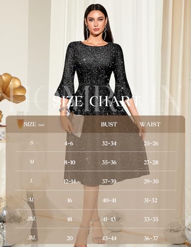 Image of HomRain Women's Church Dresses Modest Bell Sleeve Wedding Guest Cocktail Tea Party Vintage Evening Dress