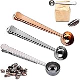 LATRAT Juego de 3 cucharas dosificadoras de café con clip de sellado de bolsa, cucharas medidoras de café de acero inoxidable, para café, leche en polvo, té, avena, 17,3 cm de longitud