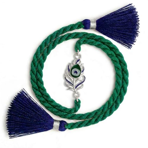 Image of ZAVYA 925 Pure Silver Morpankh (Peacock Feather) Rakhi for Brother | Premium Sterling Silver Gift for Bhaiya | Designer Raksha Bandhan Thread Set | Peacock Rakhi for Men & Boys | Roli Chawal Pack & Certificate