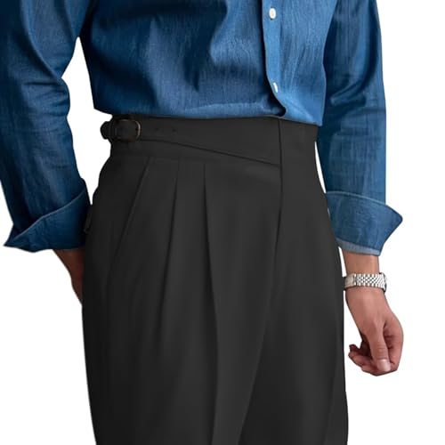 Men’s Dress Pants Slim Fit Casual Suit Pants Gurkha Pleat Front High Waist Work Office Business Lounge Trouser