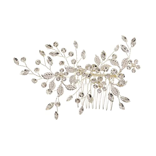 Healeved パールラインストーンヘアコーム 結婚式用 花形デザイン レディース パーティー バンケット ヘッドドレス 1個
