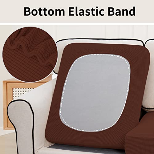 Image of Easy-Going Stretch 3 Pieces Couch Cushion Cover for Sofa Seat | Furniture Protector Sofa slipcover for 3 Cushion Couch Washable Soft with Elastic Bottom Coffee