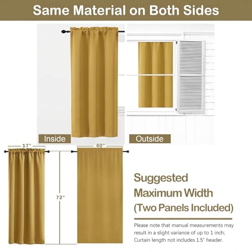 Image of Bright Gold Blackout Curtains for Bedroom 72 Inch Length 2 Panels Set, Thermal Insulated Curtains for Living Room Nursery, Energy Saving Window Drapes for Patio French Door Front Door, 2x40Wx72L