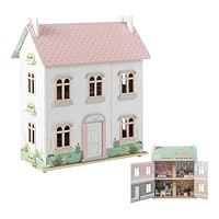 Maxmass 3-Storey Kids Dollhouse, Wooden Children Doll House with Double-sided Roof, 5 Rooms, Openable Door, 19PCS Furniture Accessories, Toddler Pretend Dolls House Playset for 3+ Years Old