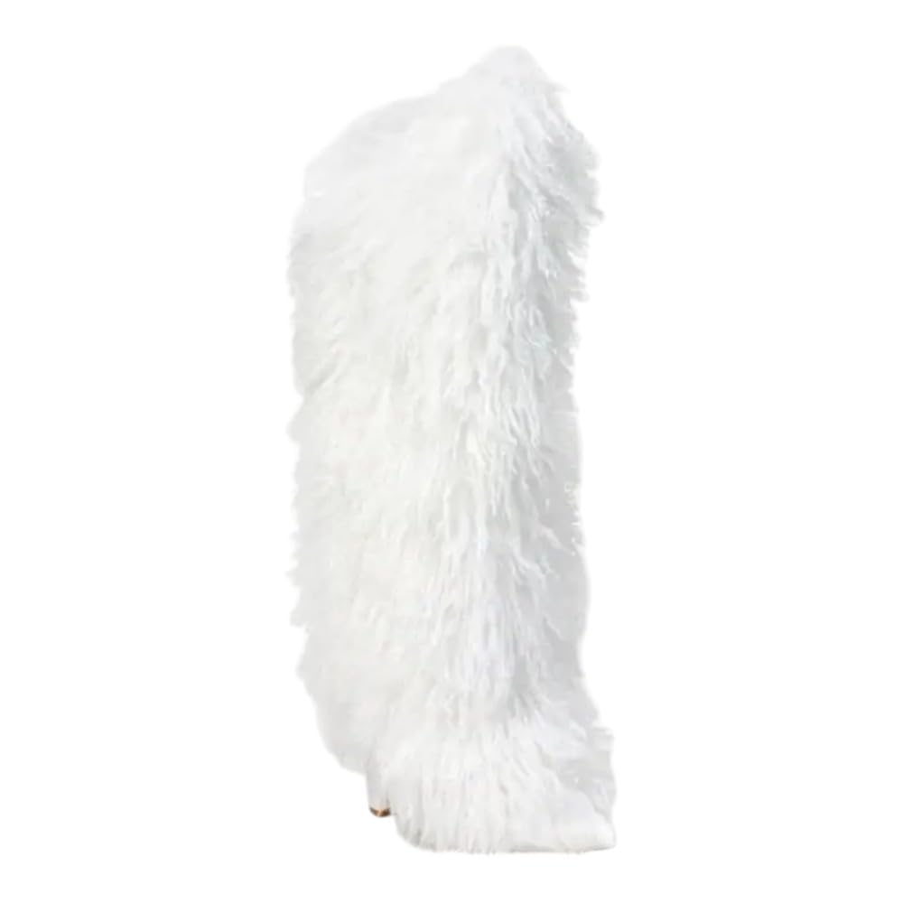 Liliana Women Chunky Heel Pointed toe Knee high Fur boots With Full Side Zipper Runs Small