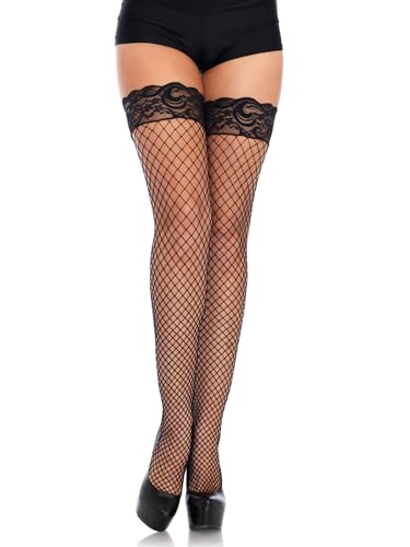 Leg Avenue womens Industrial Fishnet Thigh Highs With Stay Up Silicone Lace Top Black One Size