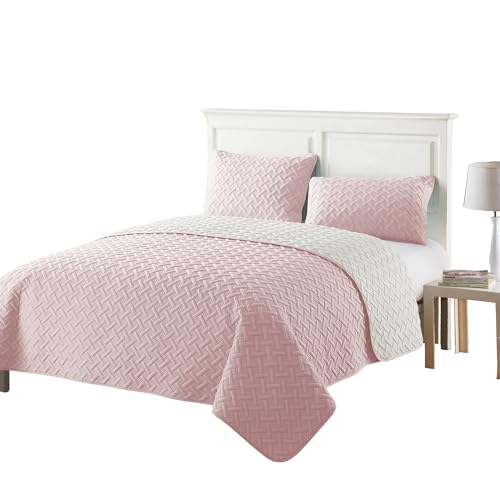 Luxury Quilted Bedspread Set – 3 Piece Reversible Coverlet with Pillowcases -...
