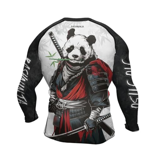 Panda Samurai Men’s Rashguard Long Sleeve Compression Training Fightwear for BJJ MMA Wrestling Gym Jiu Jitsu3