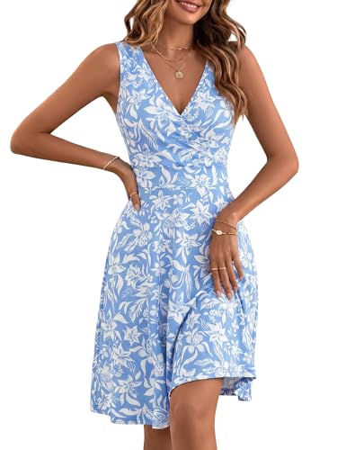 Image of GUBERRY Womens Wrap V Neck Sleeveless Sundress Summer Flare Tank Dress with Pockets