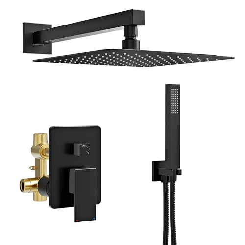 Black Wall Mounted Shower System with Rainfall Head