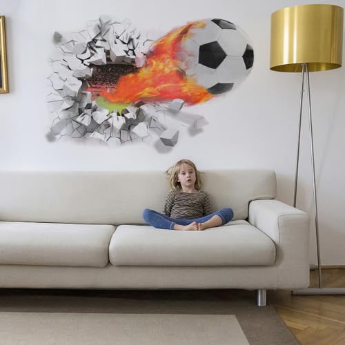 YunBey 3D Soccer Wallpaper Football Wall Stickers for Bedrooms for Boys Removable Football Sport Wall Art Decal for Living Room Kids Room Playroom Accessories - Image 3